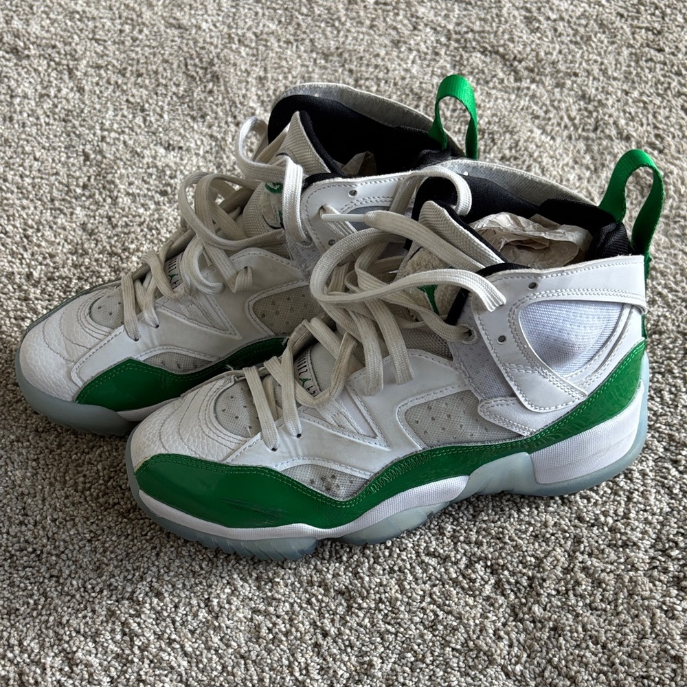 Jordan Kids White and Green Sneakers